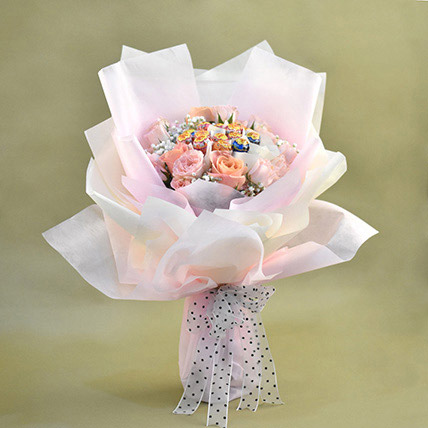 Pink Spray Roses & Chupa Chups Bouquet: For Anniversary