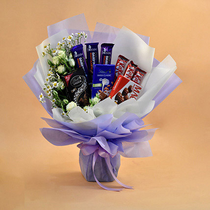 Serene Mixed Flowers & Chocolates Bouquet: Flower and Chocolates For Anniversary