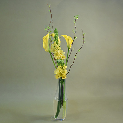 Bright Yellow Flowers Bottle Vase: Yellow Floral Bouquet
