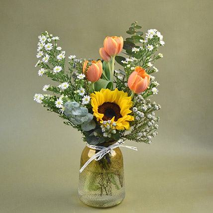 Delightful Mixed Flowers Vase: Sunflower Bouquets