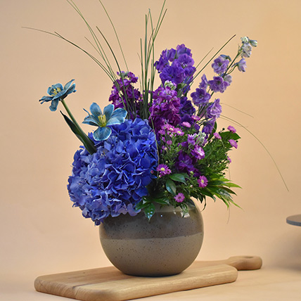 Heavenly Mixed Flowers Dual Colour Pot: Blue Flower Bouquet