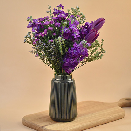 Purple Blush Flower Vase: Blue Flowers