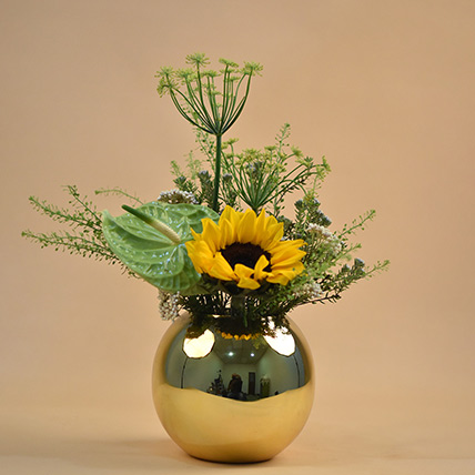 Sunflower & Green Anthurium Fish Bowl Vase: Sunflower Arrangements