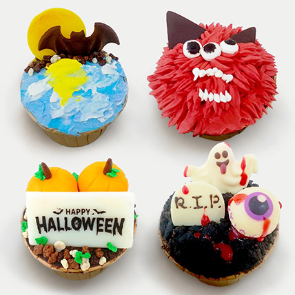 Halloween Chocolate Ganache Cupcakes 4 Pcs: Halloween Themed Cake