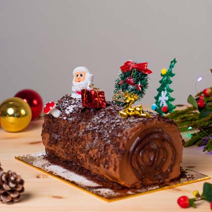 Xmas Chocolate Log Cake: Same Day Cake Delivery - Order Before 7 PM(SGT)