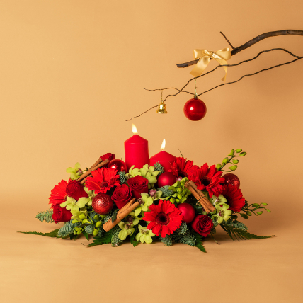 Night Of The Jolly Vibes Arrangement: Christmas Flower Arrangements