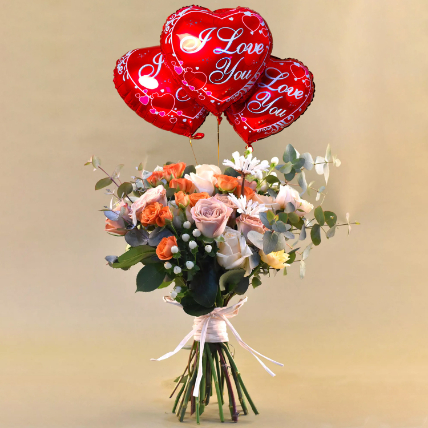 Flamboyant Mixed Flowers Bunch with I Love You Balloon Set: Balloons Singapore