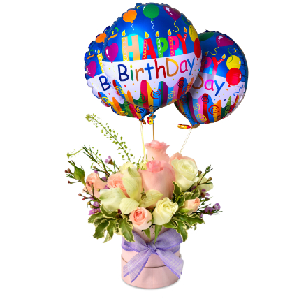 Mesmerising Floral Charm Arrangement with Birthday Balloon Set: Gift Combos Singapore