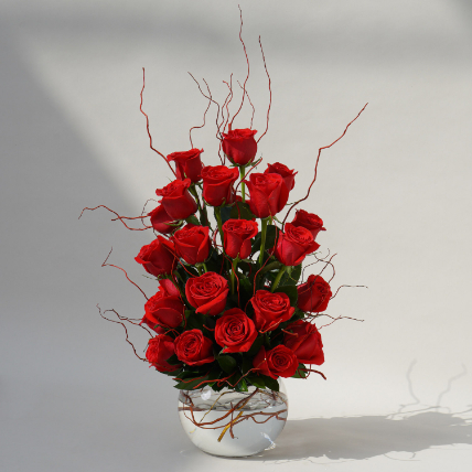 22 Red Roses In A Fish Bowl: Valentines Day Roses