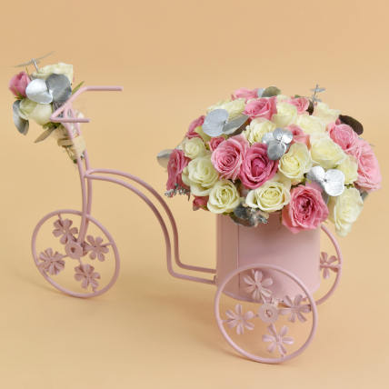 Floral Arrangement In a Bicycle For Valentine: Valentines Gifts 
