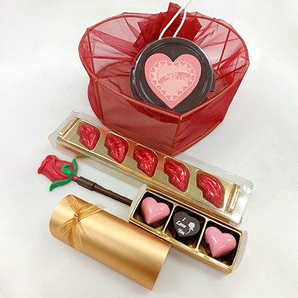 Assorted Chocolates Organza Basket For Valentine: Valentine's Day Chocolates
