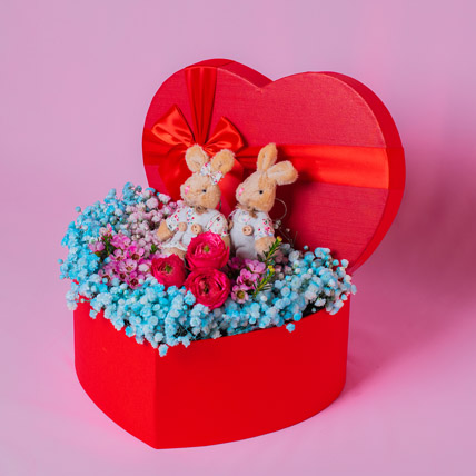 Flowers With Rabbit Arrangement for Valentine: Teddy Day Gifts