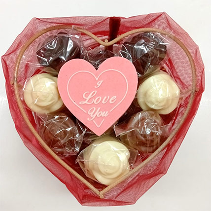 Heart Shaped Organza Basket Filled with Chocolates For Love: Valentine's Day Chocolates