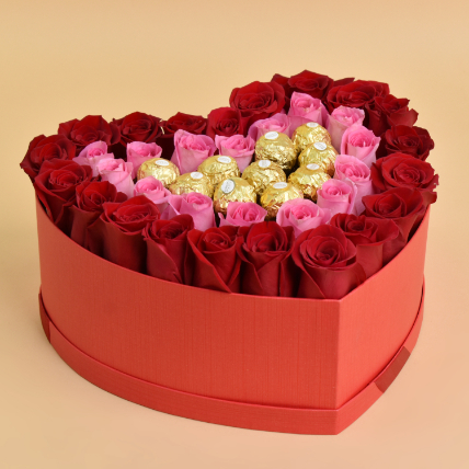 Roses and Chocolate In a Heart Shaped Box: Vday Gifts For Her