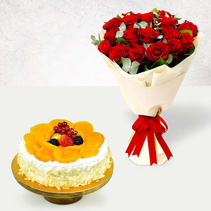 Fruit Cake and Red Rose Bouquet: Cakes 