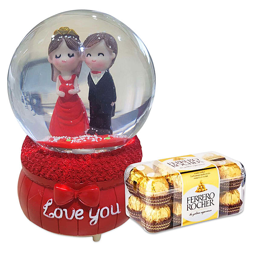 Love You Musical Couple Glass Dome With Ferrero Rocher: New Arrival Products
