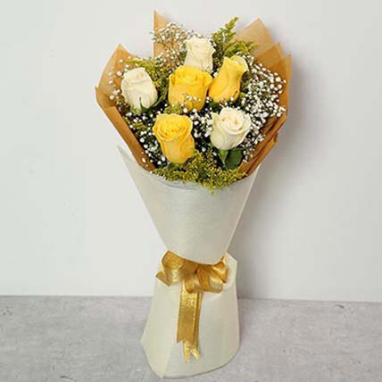 Blooming White And Yellow Roses Bouquet: Gifts To Malaysia