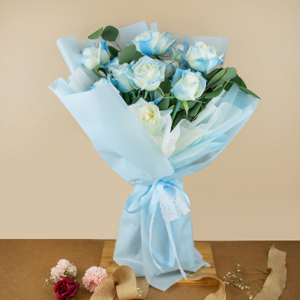 Beautifully Tied Blue Roses Bouquet 6 Stems: Gift Delivery in Malaysia