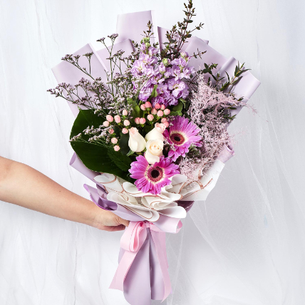 Graceful Mixed Flowers Beautifully Tied Bouquet: 