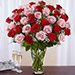 50 Vivid Red and Pink Roses In Vase