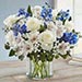 Blue and White Floral Bunch In Glass Vase