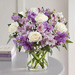 White and Purple Floral Bunch In Glass Vase
