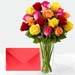 12 roses in vase with greeting card