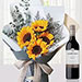 Sunflowers Bouquet With Du Marquis Wine