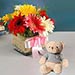Petite Mixed Gerbera Floral Vase with Teddy Bear