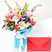Attractive Gerberas And Lavender Flower Bouquet with Greeting Card