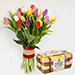 Twenty Five Vibrant Tulips Bunch with Ferrero Rocher