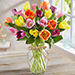 20 Mixed Tulips In Glass Vase