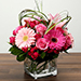 Pink Flowers Bunch In Glass Vase