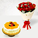 Fruit Cake and Red Rose Bouquet