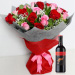 20 Red and Pink roses Bunch With Tesco Red Wine