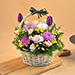 Striking Mixed Flowers Round Basket