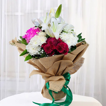 Mixed Flowers & Lily Vibrant Bouquet