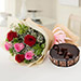 Beautiful Roses Bouquet With Chocolate Cake EG