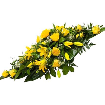 Funeral Spray of Yellow Roses & Lilies
