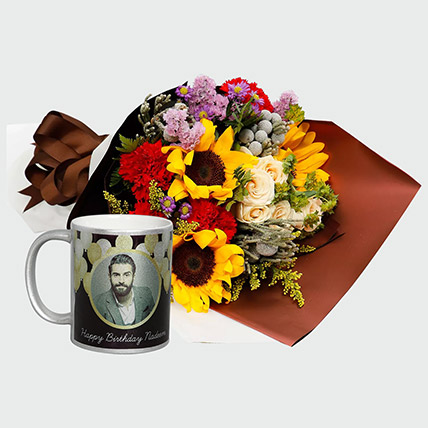 Flower Bouquet And Personalised Mug