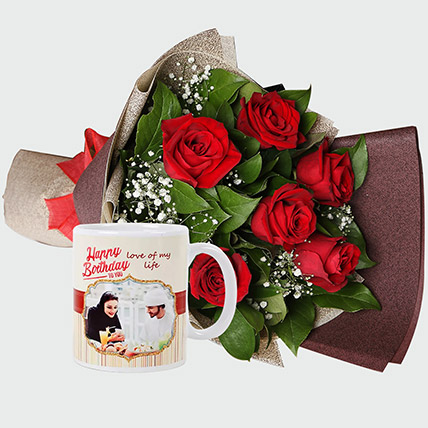 Roses Bouquet And Personalised Mug