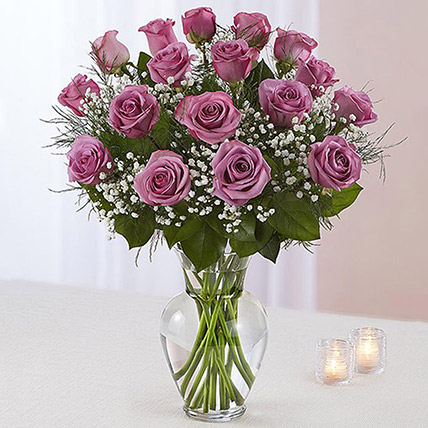 20 Light Purple Roses In A Vase