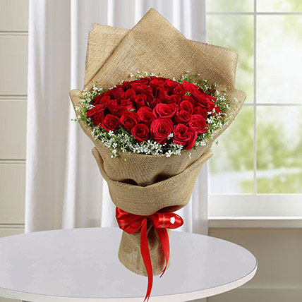 50 Red Roses Bouquet With Brown Wrapping
