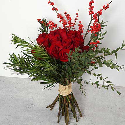 Red Roses and Ilex Berries Bouquet KT