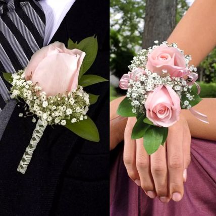 Pink Roses boutonniere and Corsage