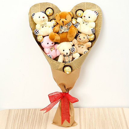 Online Heart Shaped Teddy Bear and Chocolate Bouquet Gift Delivery in ...