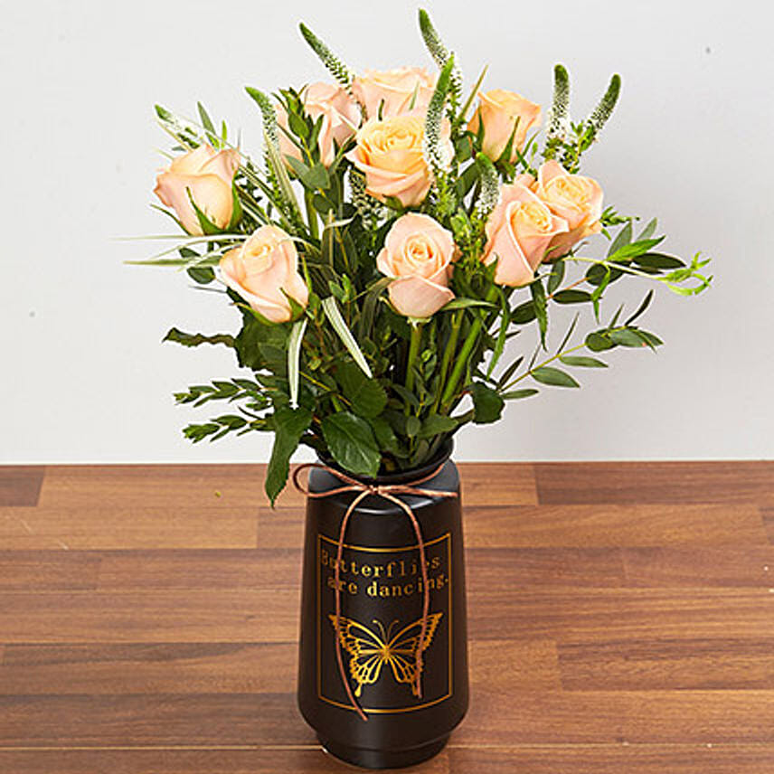Online Vase Arrangement Of Roses & Veronica Gift Delivery in Singapore