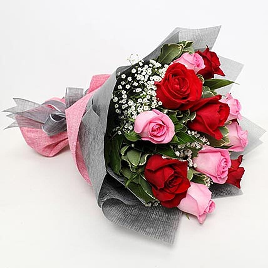 Online Pink and Red Roses Bouquet Premium Gift Delivery in Singapore - FNP