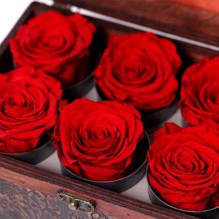 Online 6 Red Forever Roses In Treasure Box & Chocolate Cake Gift ...
