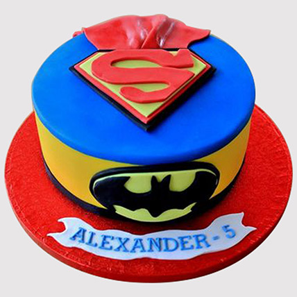 Batman Superman Fondant Butterscotch Cake